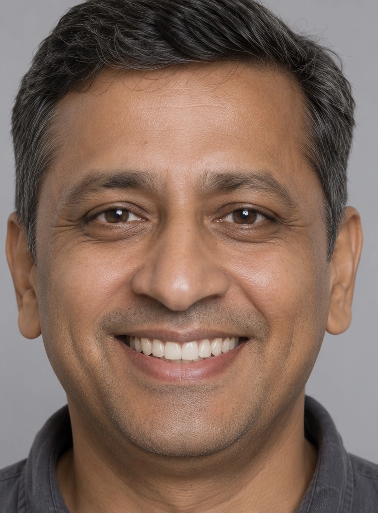 After dental implant treatment - restored beautiful smile