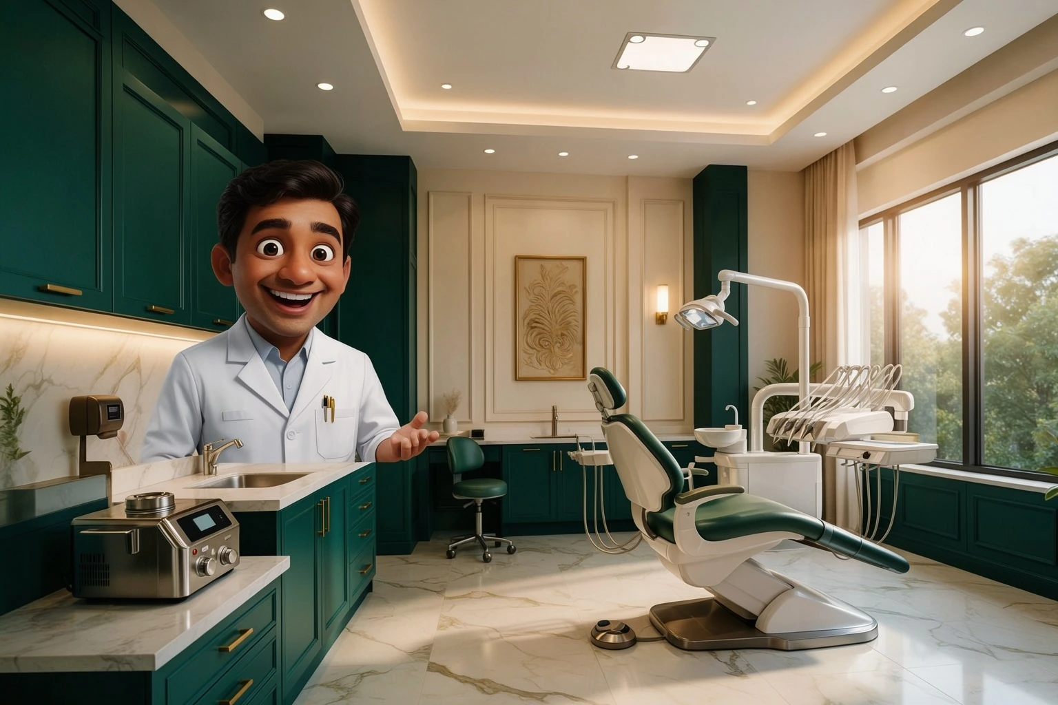 NABH accredited dental clinic in Kanpur — modern sterilized dental operatory with autoclave and professional dentist